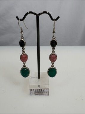 Vintage Egyptian Revival Style Carved Scarab Beetles Earrings